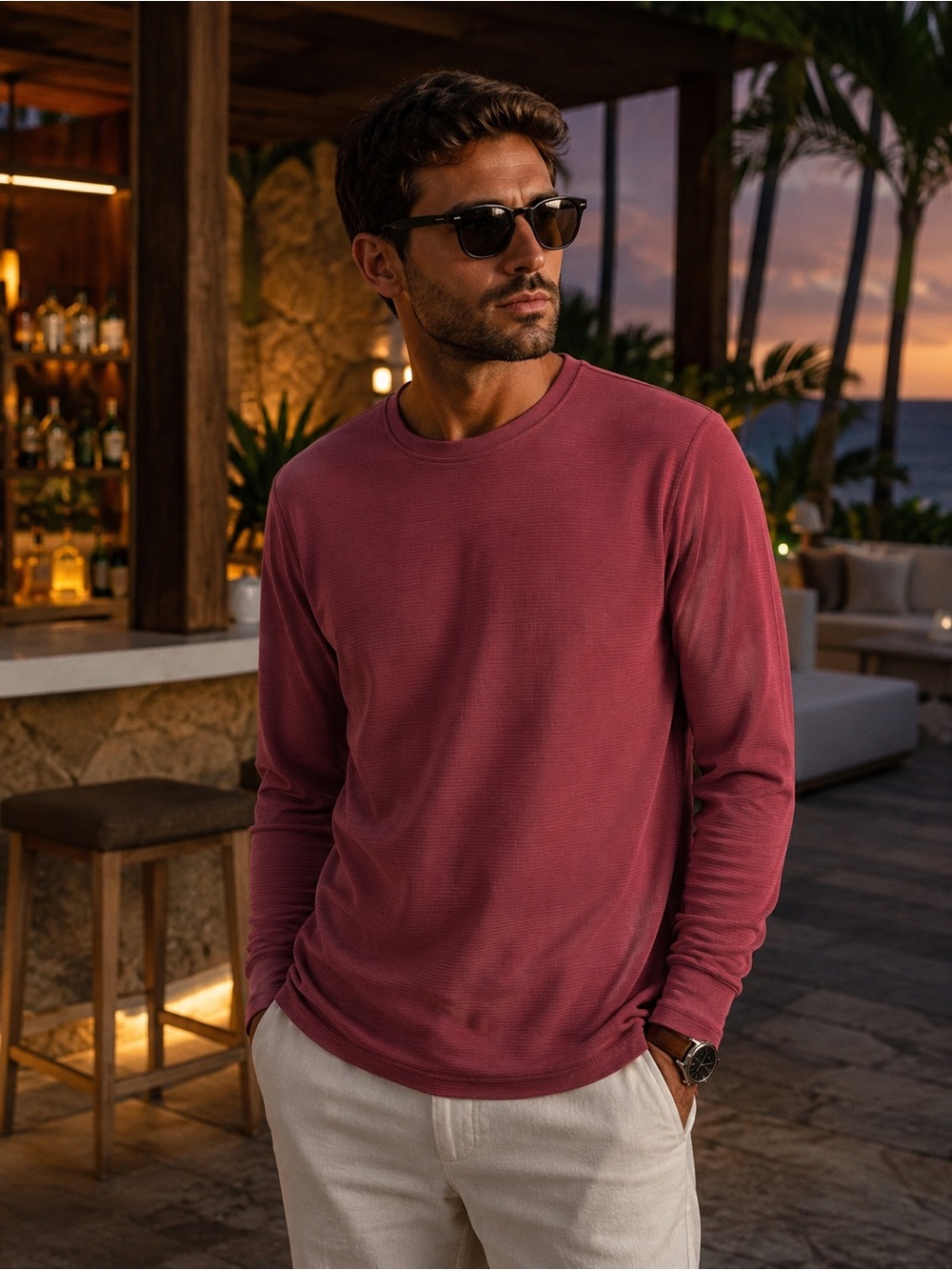 Tommy Bahama IslandZone Long Sleeve Performance Shirt Burgundy Size Large